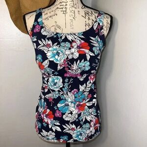 Lands' End, 8, MAST, adjustable straps, navy blue floral built in cups